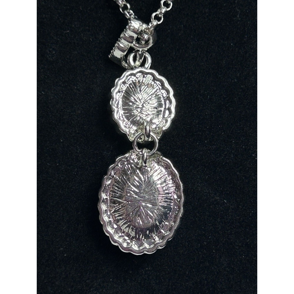 Vintage Monet Emerald Green And Clear Crystal Necklace Silver Tone Drop Pendant - Picture 3 of 8